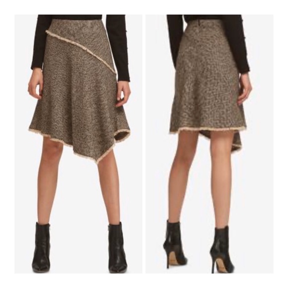 Dkny Dresses & Skirts - DKNY Asymmetrical Tweed Wool Beige Black Women’s  Skirt Size 4 NWT